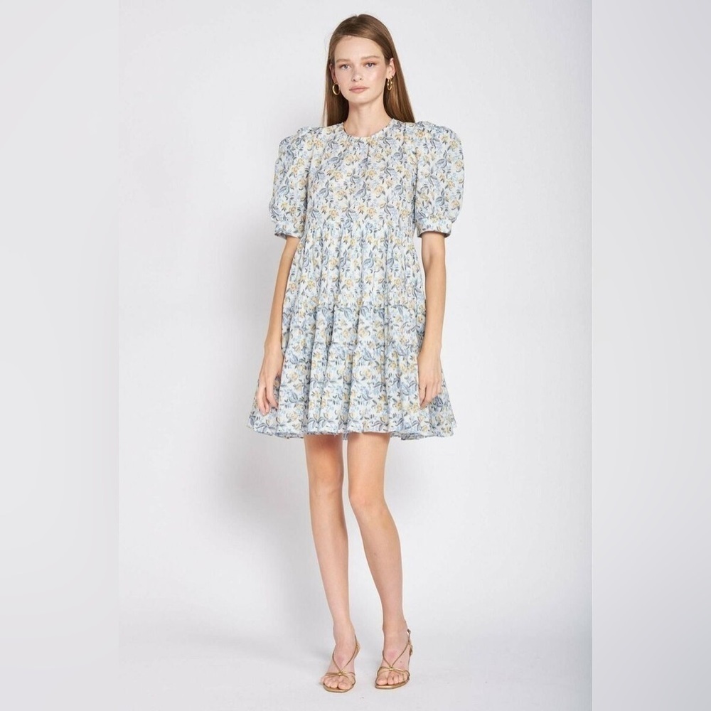 En Saison Puff Sleeve, Floral Stitch Mini Dress XS